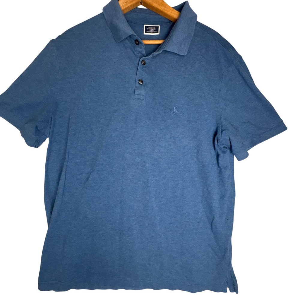 Charles Tyrwhitt Mens Blue Heathered Cotton Blend‎ Short Sleeve Polo Shirt Large